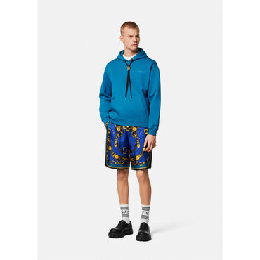 Men Medusa Saddle Silk Shorts - Blue