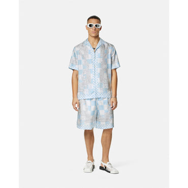 Men Medusa Contrasto Silk Shorts - Blue