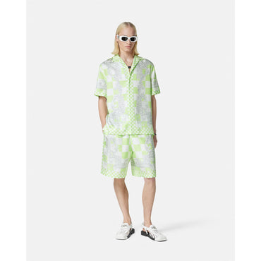 Men Medusa Contrasto Silk Shorts - Green