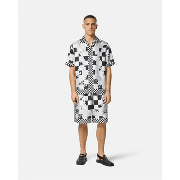 Men Medusa Contrasto Silk Shorts - Black