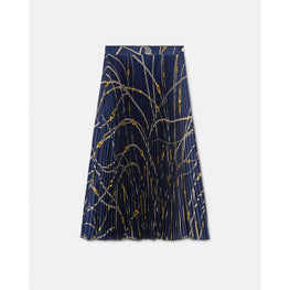 Women Greca Nautical Pleated Midi Skirt - Navy