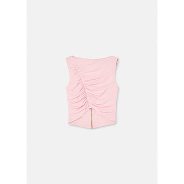 Women Medusa Zipper Crop Top - Pink