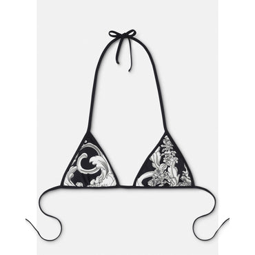 Women Silver Baroque Reversible Bikini Top - Black