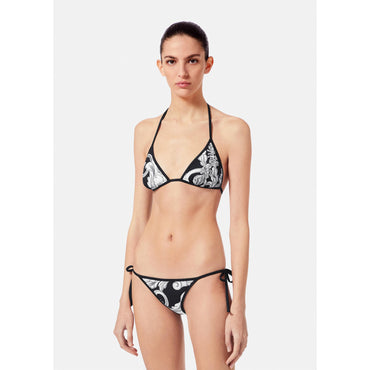 Women Silver Baroque Reversible Bikini Top - Black