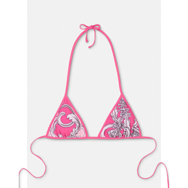 Women Silver Baroque Reversible Bikini Top - Pink
