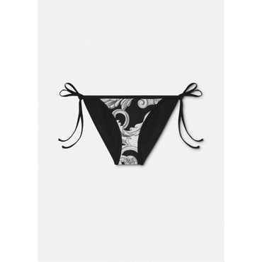 Women Silver Baroque Reversible Bikini Bottoms - Black