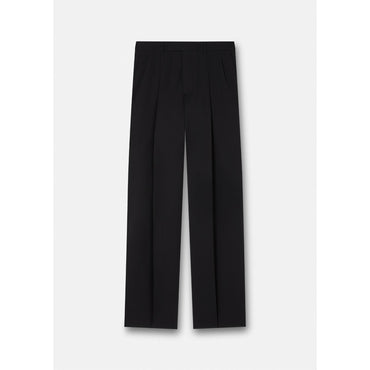 Men Pleated Wool Trousers - Black
