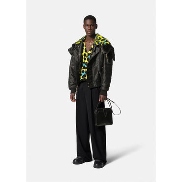 Men Pleated Wool Trousers - Black