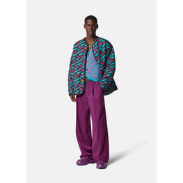 Men Pleated Wool Trousers - Purple