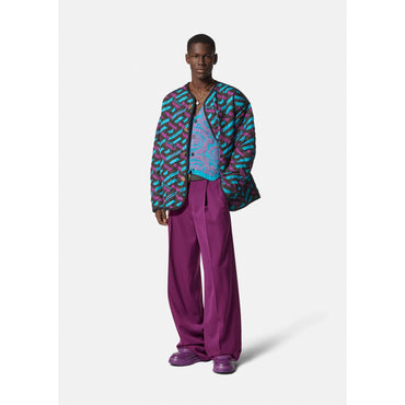 Men Pleated Wool Trousers - Purple
