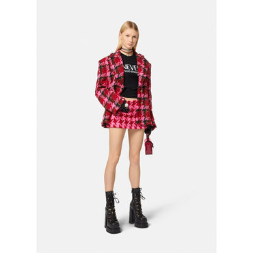 Women Frayed Tweed Mini Skirt - Pink