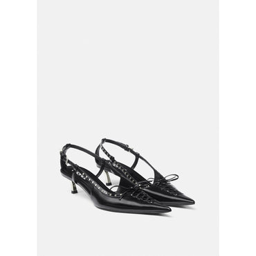 Women Pin-Point Laced Slingback Pumps 40 mm - Black
