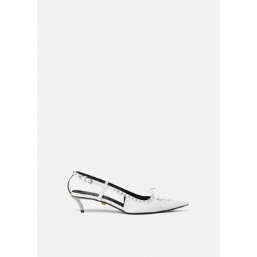 Women Pin-Point Laced Slingback Pumps 40 mm - White