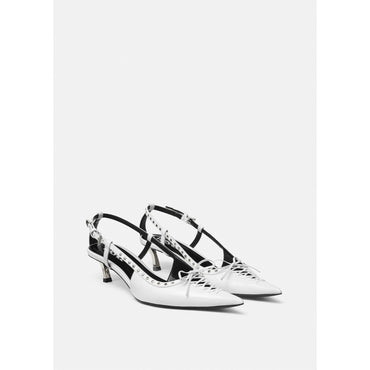 Women Pin-Point Laced Slingback Pumps 40 mm - White