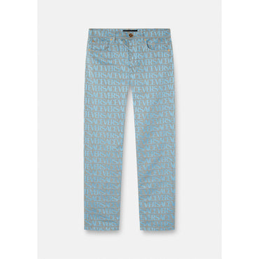 Men Versace Allover Regular-Fit Jeans - Blue