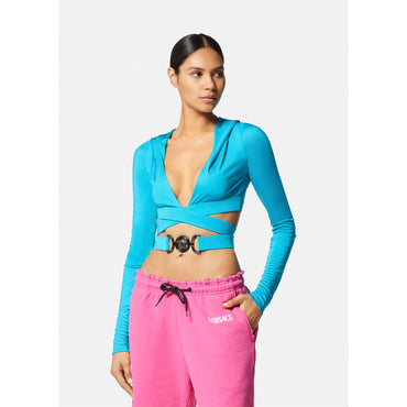 Women Medusa '95 Crop Hoodie Top - Blue