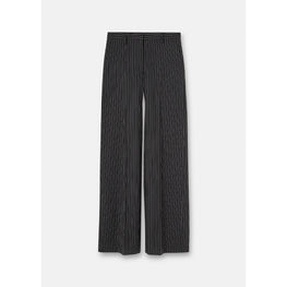 Women Pinstriped Wide-Leg Trousers - Black