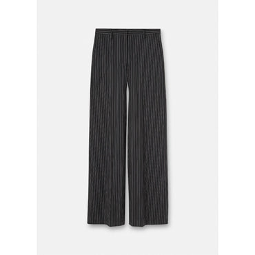 Women Pinstriped Wide-Leg Trousers - Black