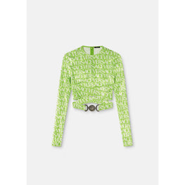 Women Versace Allover Velvet Crop Top - Green