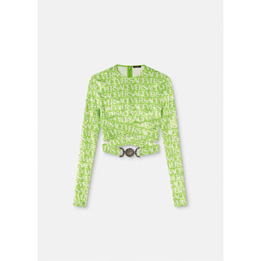 Women Versace Allover Velvet Crop Top - Green