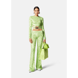Women Versace Allover Velvet Crop Top - Green