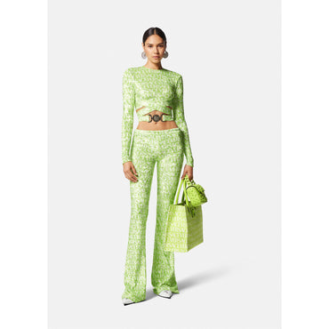 Women Versace Allover Velvet Crop Top - Green