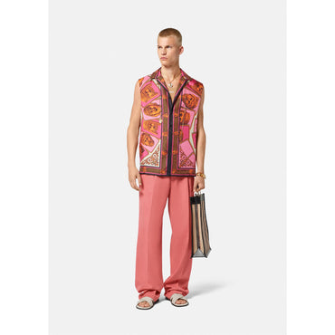 Men Wide Leg Formal Trousers - Pink