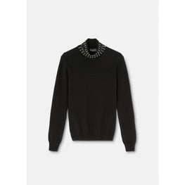 Women Spiked Turtleneck Knit Jumper - Black