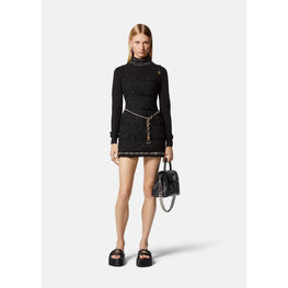 Women Spiked Turtleneck Knit Jumper - Black