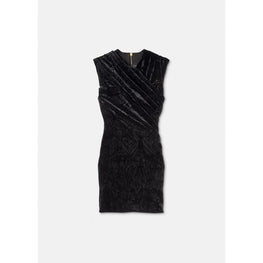Women Asymmetric Velvet Mini Dress - Black