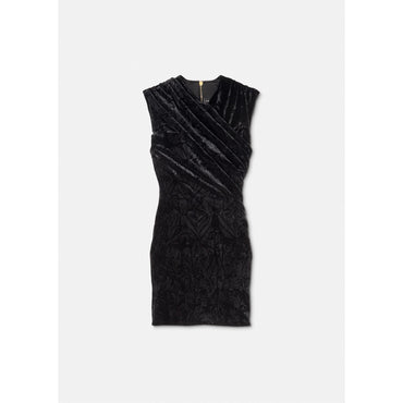 Women Asymmetric Velvet Mini Dress - Black