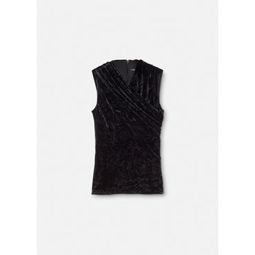 Women Ruched Velvet Top - Black