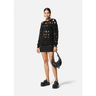 Women Slashed Wool Mini Skirt - Black