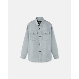 Men Contrasto Tweed Overshirt - Blue