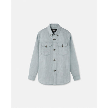 Men Contrasto Tweed Overshirt - Blue
