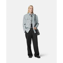 Men Contrasto Tweed Overshirt - Blue