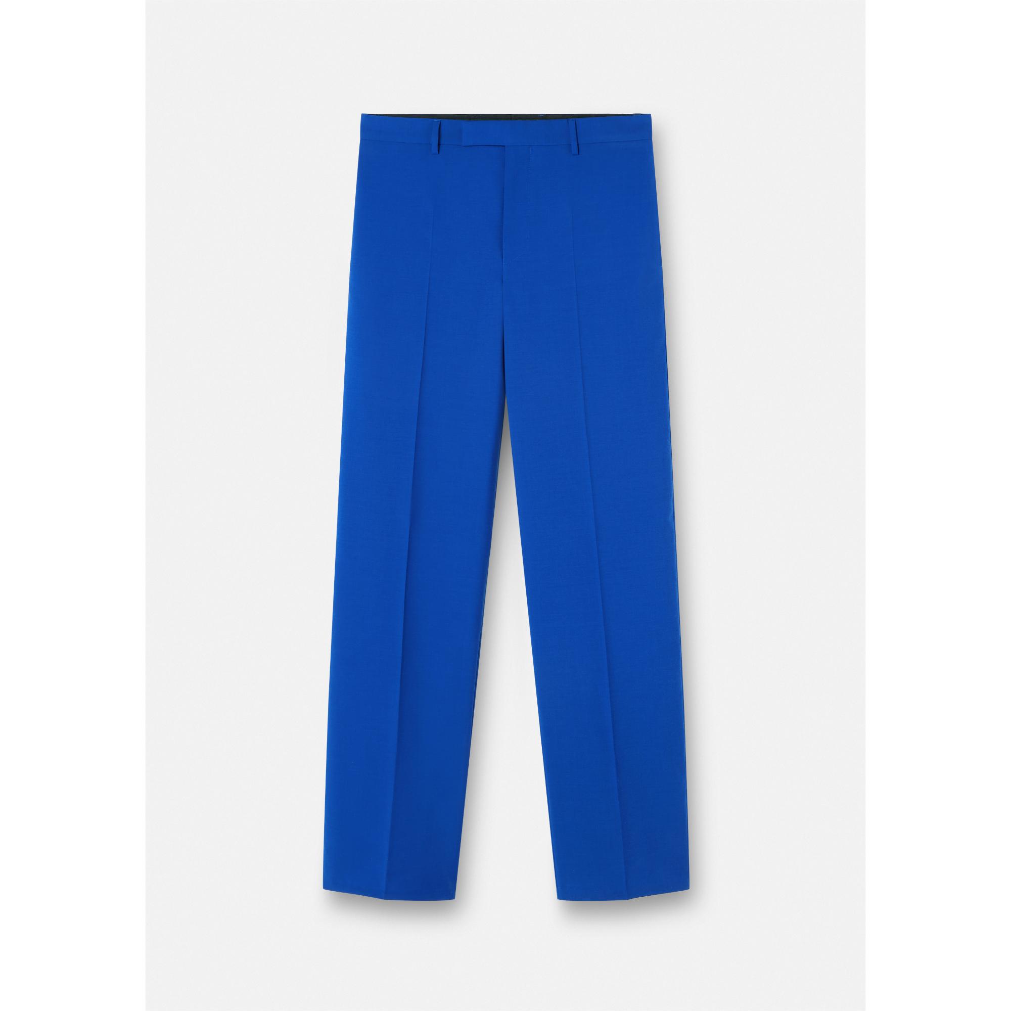 Men Silk and Wool Blend Trousers - Blue