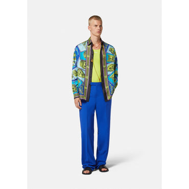 Men Silk and Wool Blend Trousers - Blue