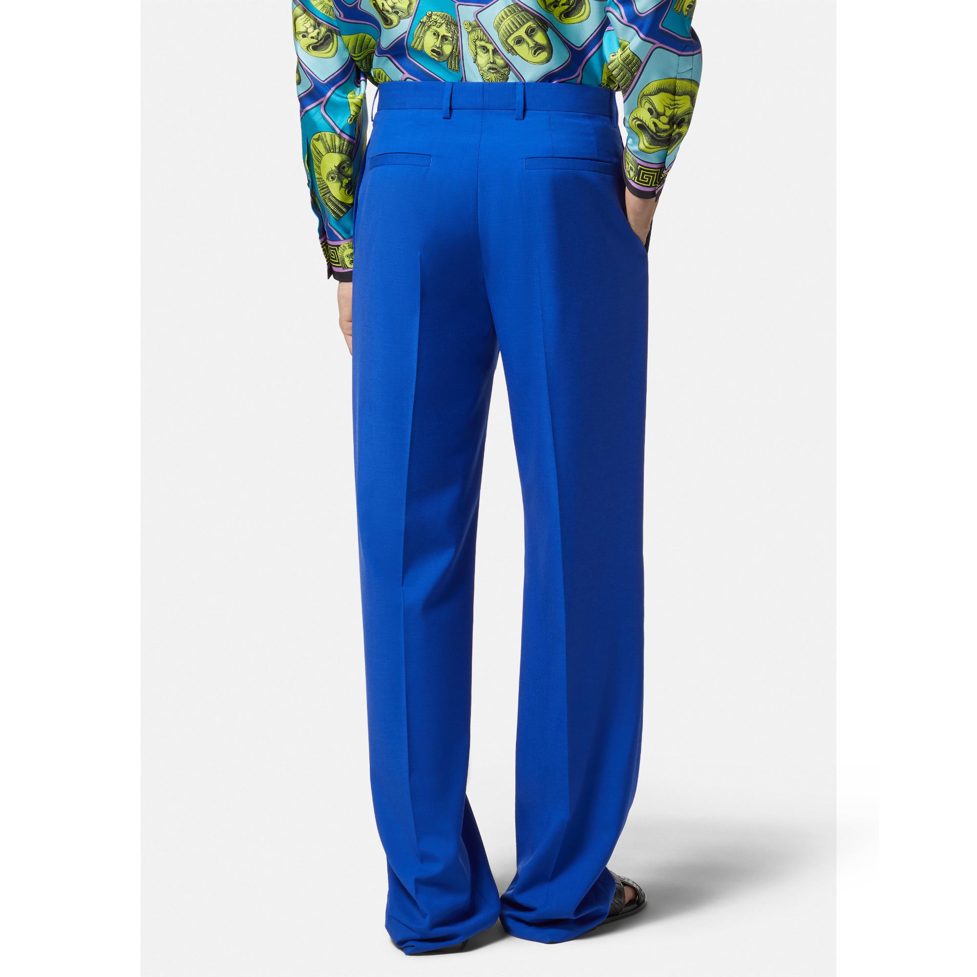 Men Silk and Wool Blend Trousers - Blue