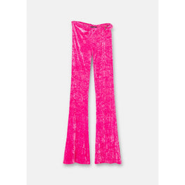 Women Rolled Flared Velvet Trousers - Pink