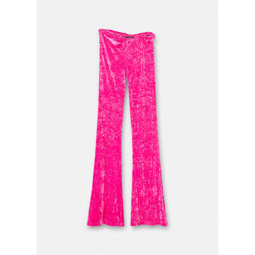 Women Rolled Flared Velvet Trousers - Pink