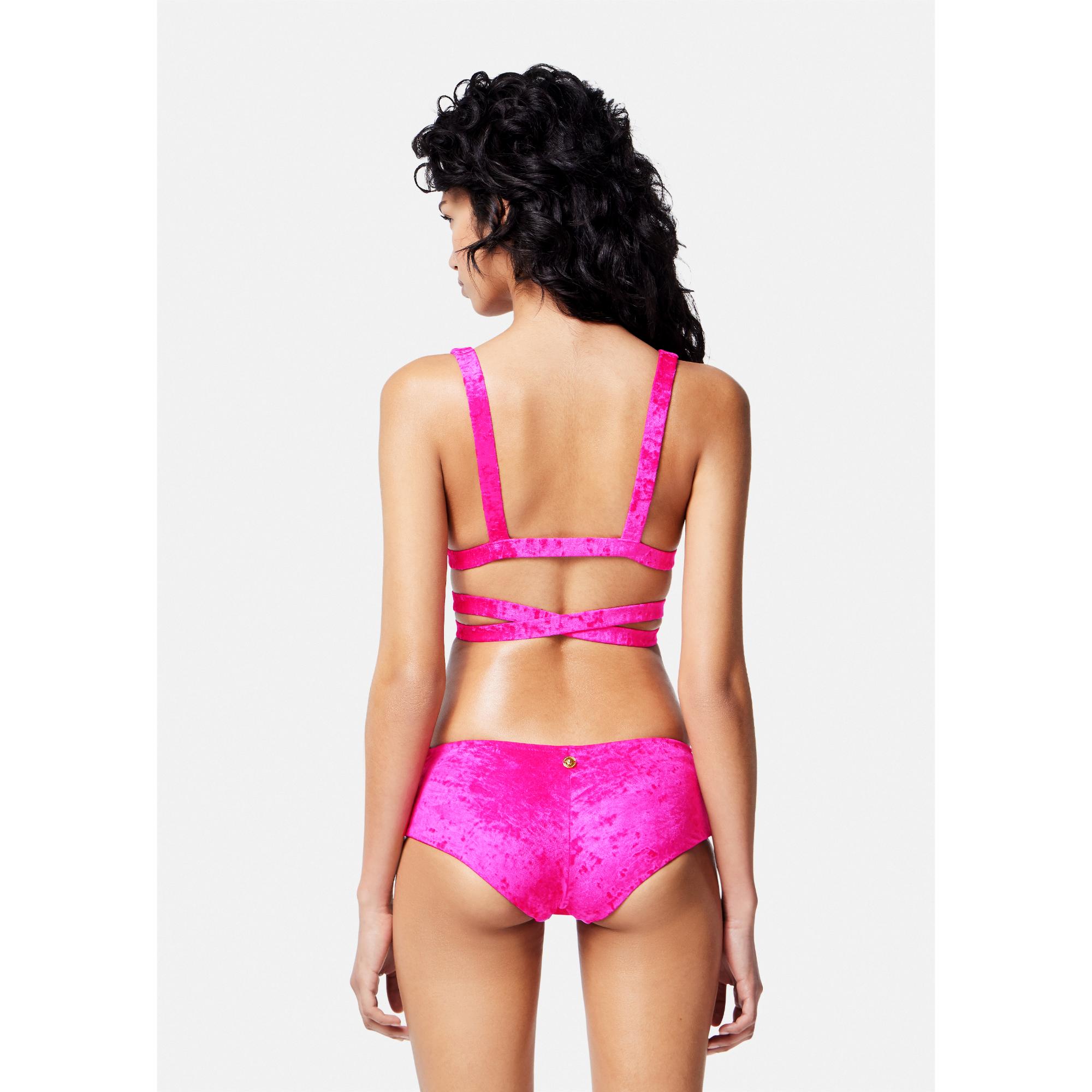 Women Rolled Velvet Bikini Bottoms - Pink