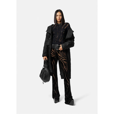 Women Zebra Velvet Trousers - Black