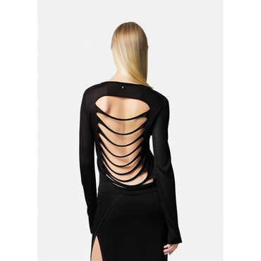 Women Slashed Knit Jumper - Black