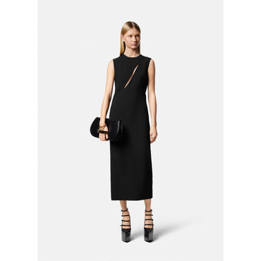 Women Slashed Midi Sleeveless Dress - Black