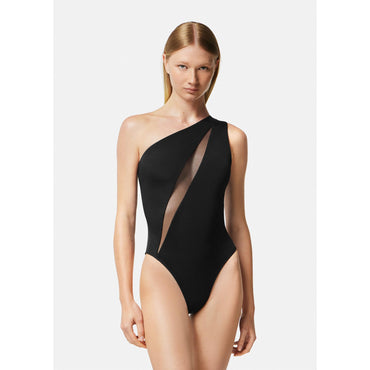 Women Slashed One-Piece Swimsuit - Black