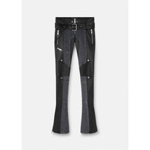 Women Denim Leather Trousers - Black