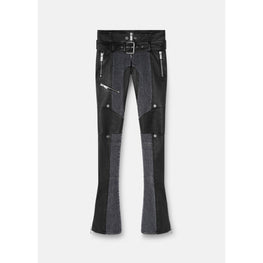 Women Denim Leather Trousers - Black
