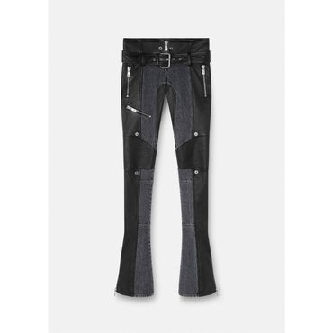 Women Denim Leather Trousers - Black