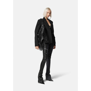 Women Denim Leather Trousers - Black
